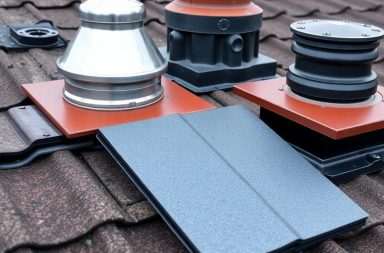 Different types of roof flashing materials on a rooftop.
