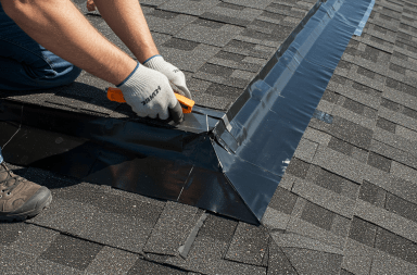 man working on roof flashing