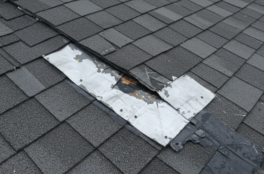 roof with roof flashing damage